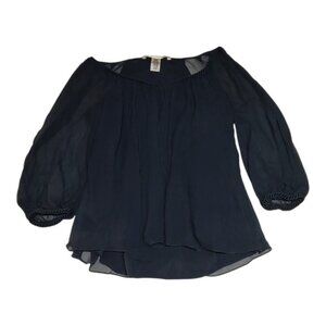 Diane von Furstenberg Dark Blue Balloon Sleeve Flowy Silk Blouse 4